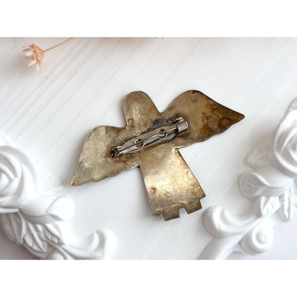 Artisan Made Guardian Angel Vintage 800 Dual Silver & Gold Toned Brooch - Picture 9 of 10